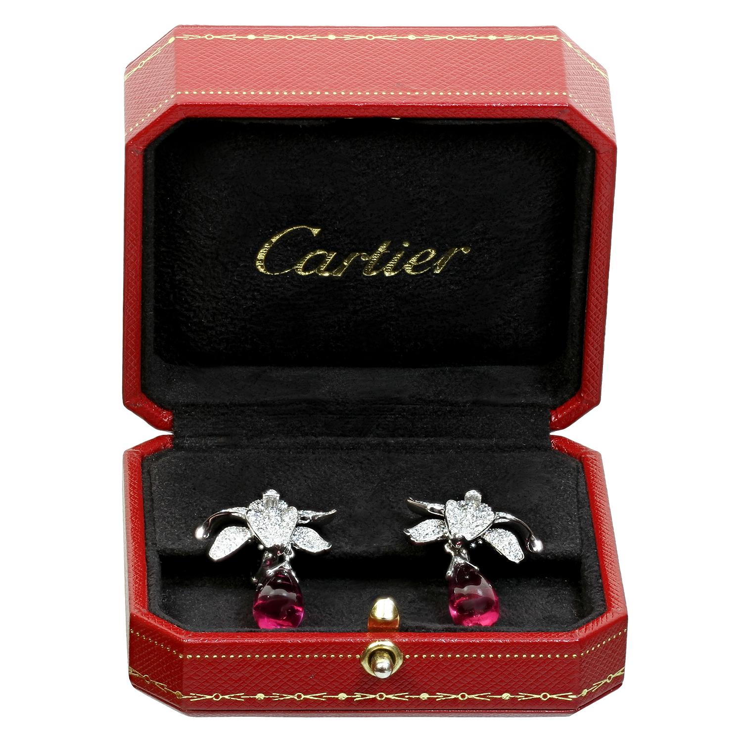 Boucles d'oreilles Cartier Caresse d'orchidées haute joaillerie diamant rubellite platine Excellent état - En vente à New York, NY