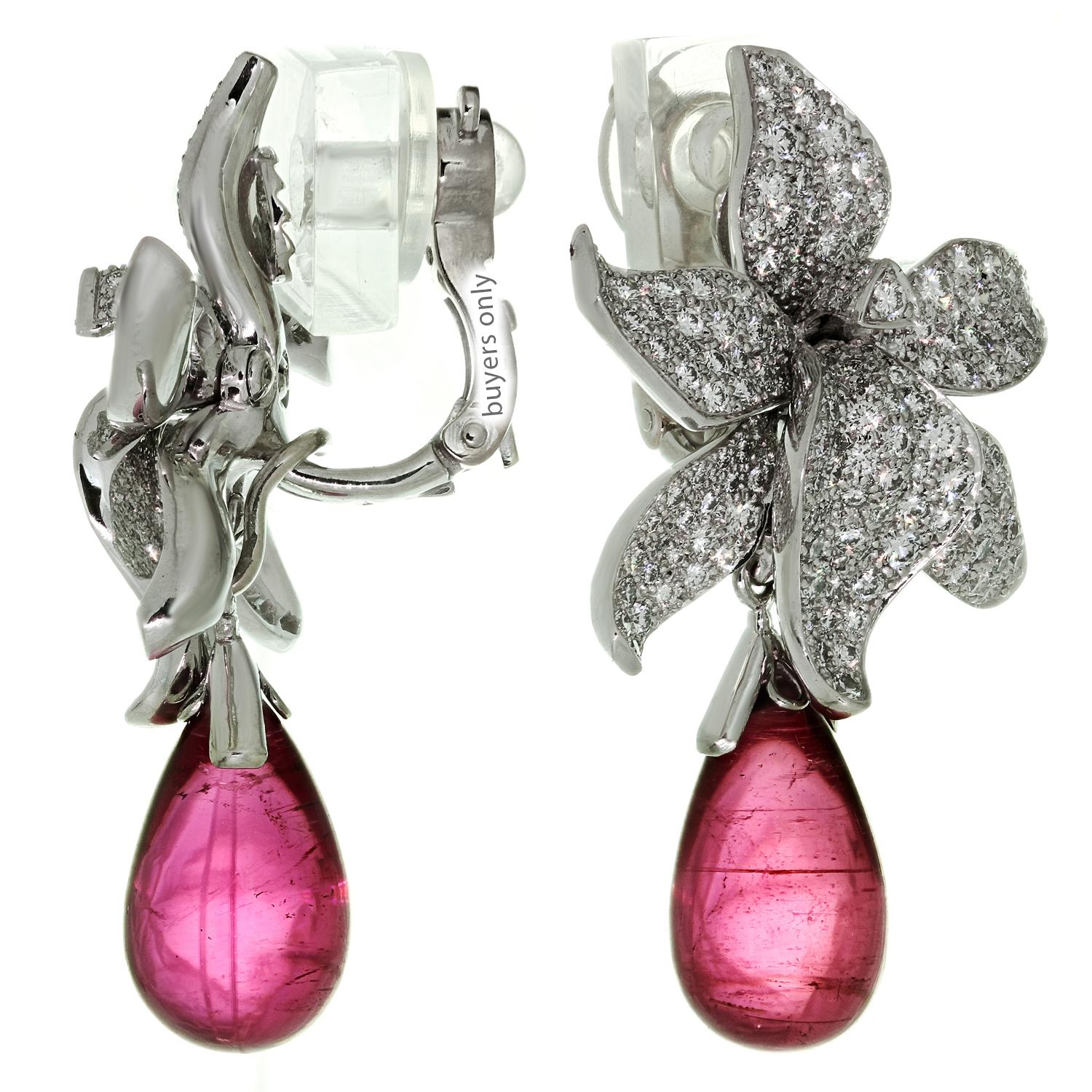 Boucles d'oreilles Cartier Caresse d'orchidées haute joaillerie diamant rubellite platine Pour femmes en vente