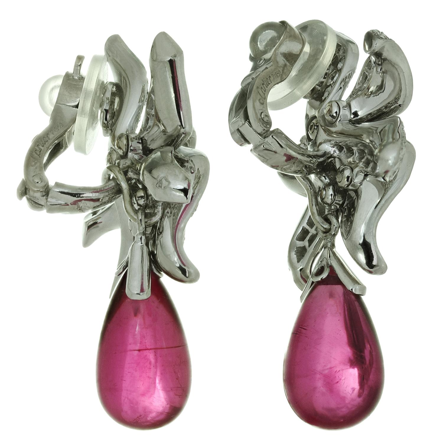 Boucles d'oreilles Cartier Caresse d'orchidées haute joaillerie diamant rubellite platine en vente 1