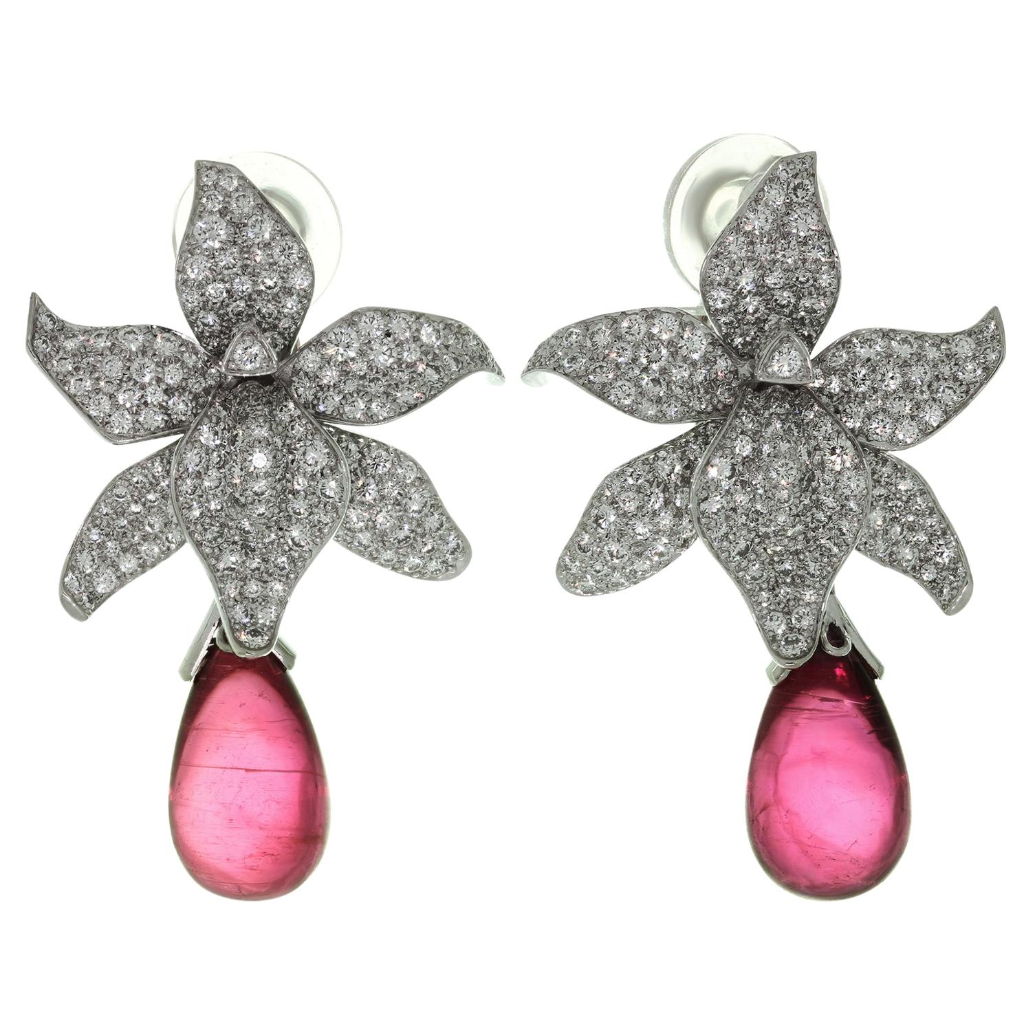 Boucles d'oreilles Cartier Caresse d'orchidées haute joaillerie diamant rubellite platine en vente