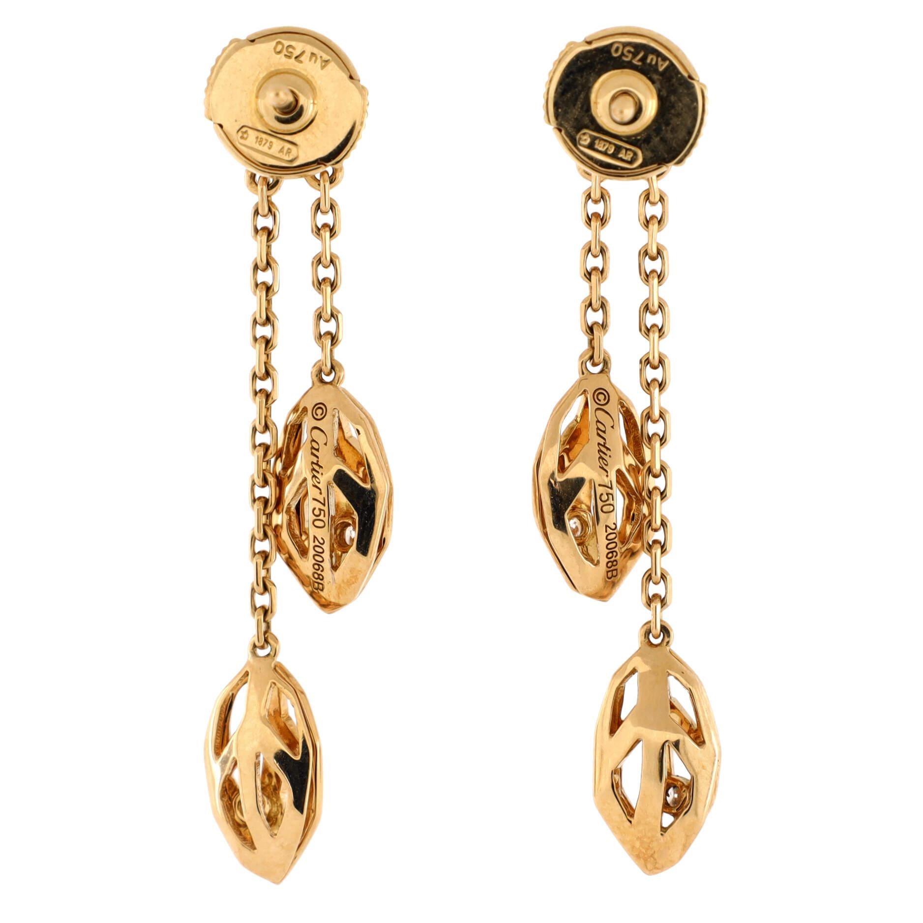 Cartier Caresse D'orchidées Leaf Motif Drop Earrings 18k Yellow Gold W/ Diamonds In Good Condition In New York, NY