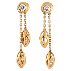 Cartier Caresse D'orchidées Leaf Motif Drop Earrings 18k Yellow Gold W/ Diamonds