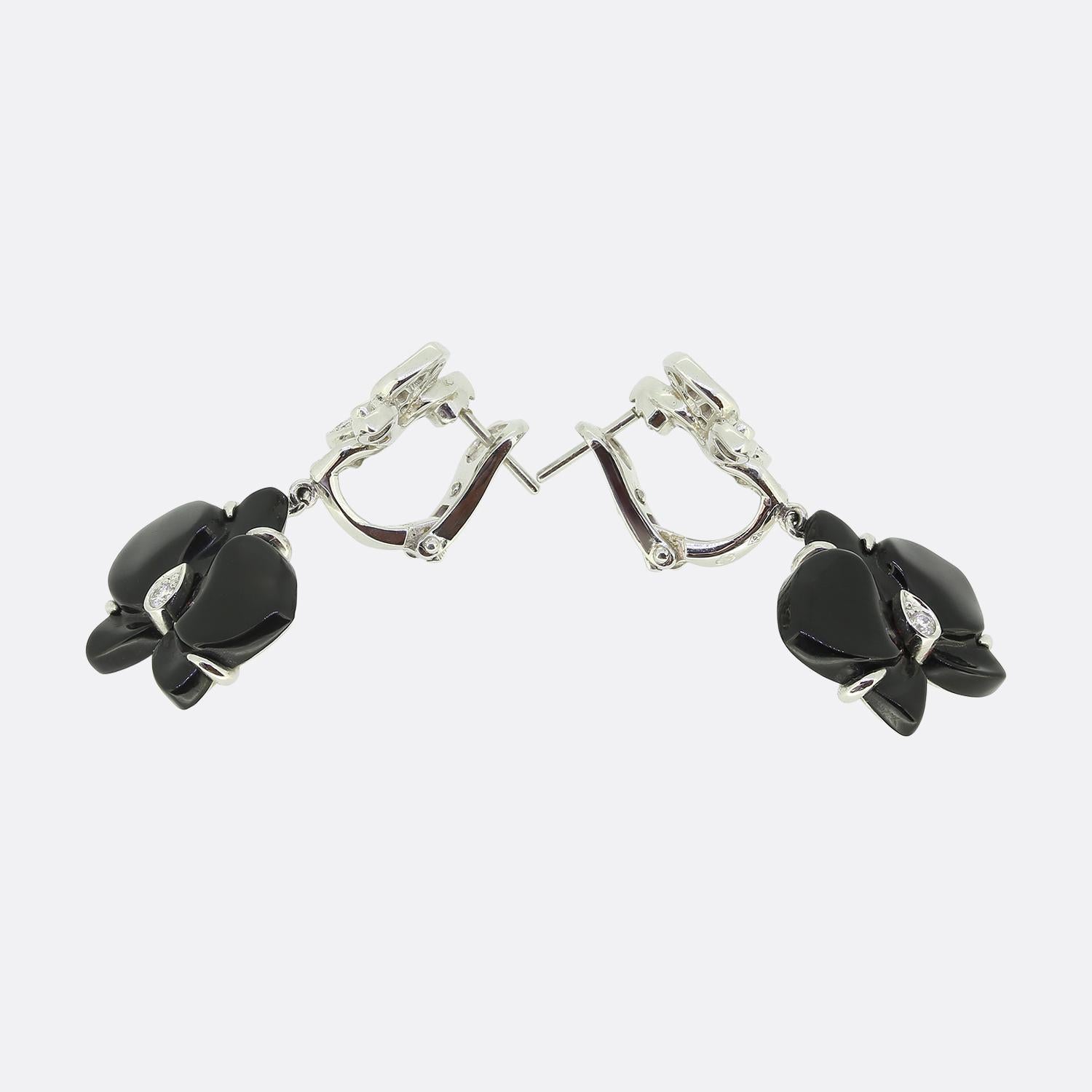 Brilliant Cut Cartier Caresse D'Orchidees Onyx and Diamond Earrings
