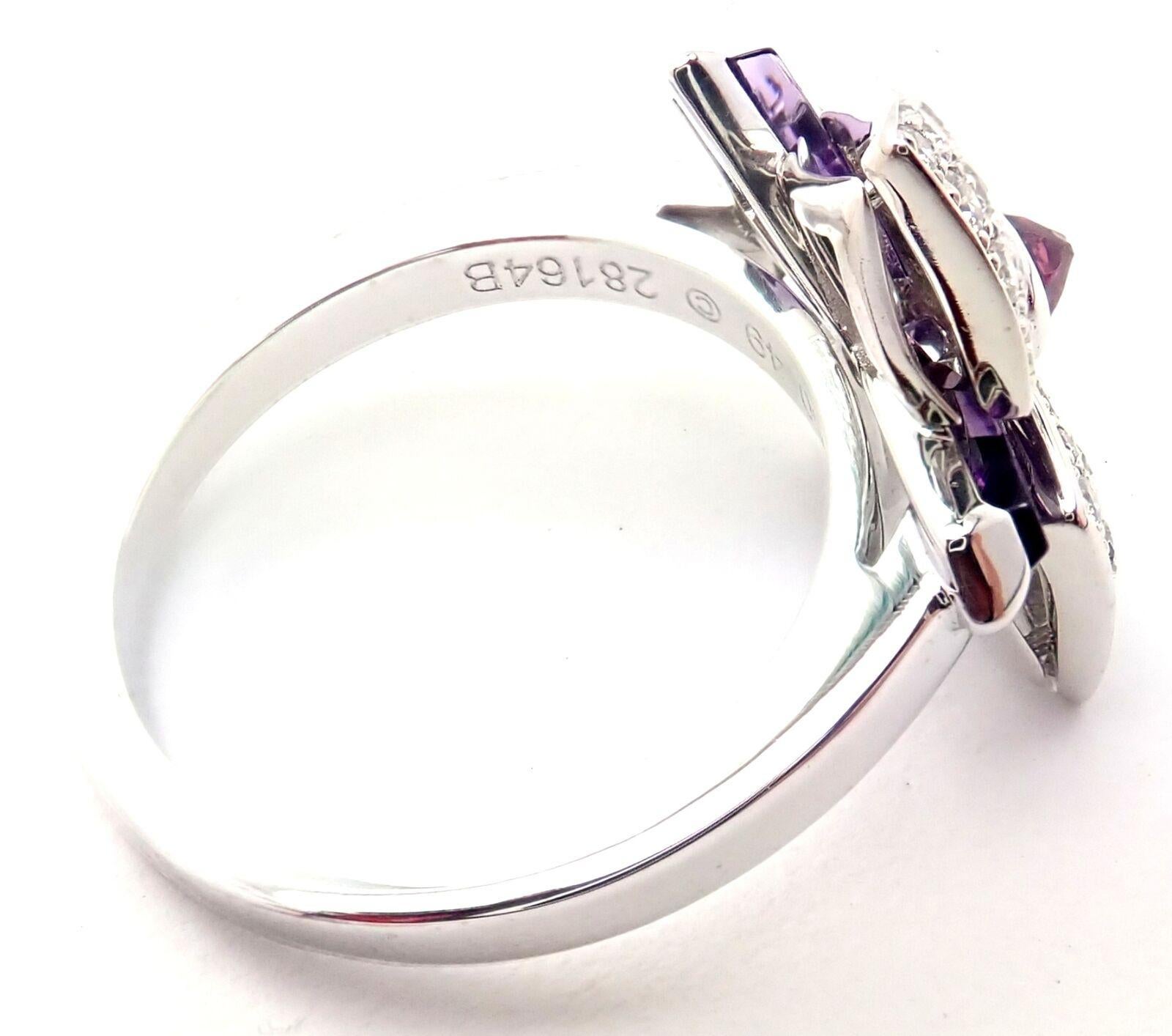 Brilliant Cut Cartier Caresse D'orchidées Orchid Flower Diamond Amethyst White Gold Ring For Sale
