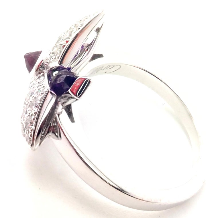 Cartier Caresse D'orchidées Orchid Flower Diamond Amethyst White Gold Ring For Sale at 1stDibs
