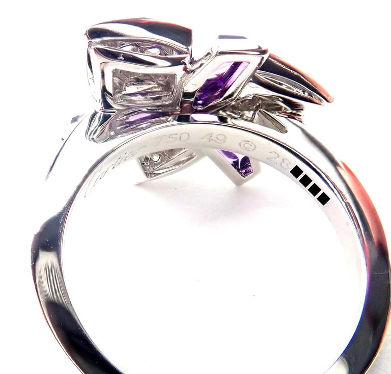 Cartier Caresse D'orchidées Orchid Flower Diamond Amethyst White Gold Ring For Sale at 1stDibs