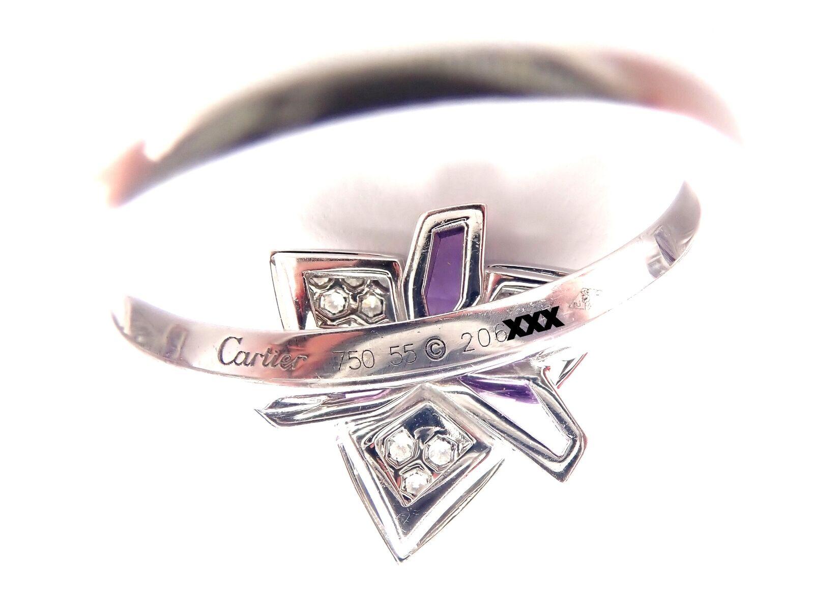 Cartier Caresse D'orchidées Orchid Flower Diamond Amethyst White Gold Ring In Excellent Condition In Holland, PA