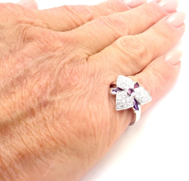 Cartier Caresse D'orchidées Orchid Flower Diamond Amethyst White Gold Ring For Sale at 1stDibs