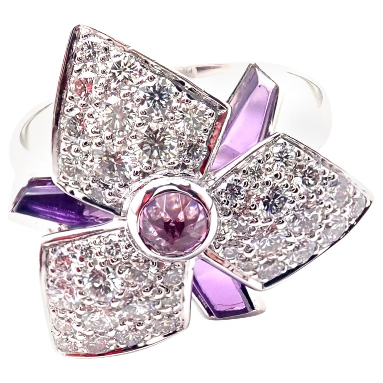 Cartier Caresse D'orchidées Orchid Flower Diamond Amethyst White Gold Ring For Sale at 1stDibs