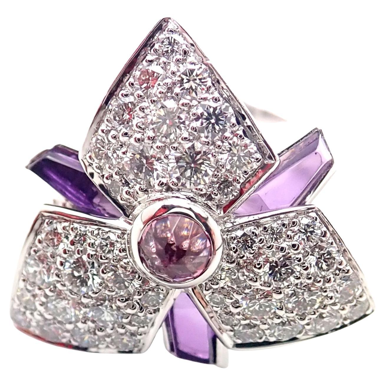 Cartier Caresse D'orchidées Orchid Flower Diamond Amethyst White Gold Ring