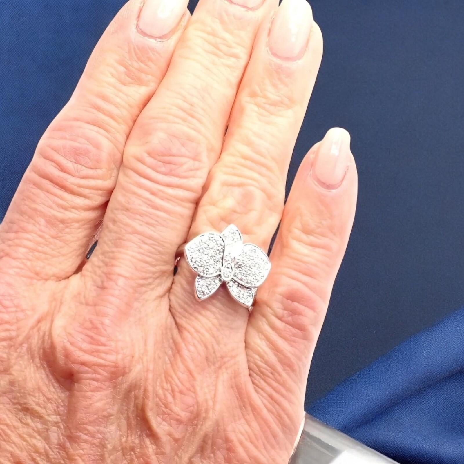 Cartier Caresse D'orchidées Orchid Flower Diamond White Gold Ring In Excellent Condition For Sale In Holland, PA