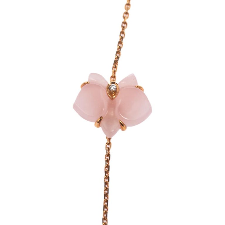 Caresse D'Orchidees Par Cartier Bracelet Pink Chalcedony Diamond Estate 18k  Gold