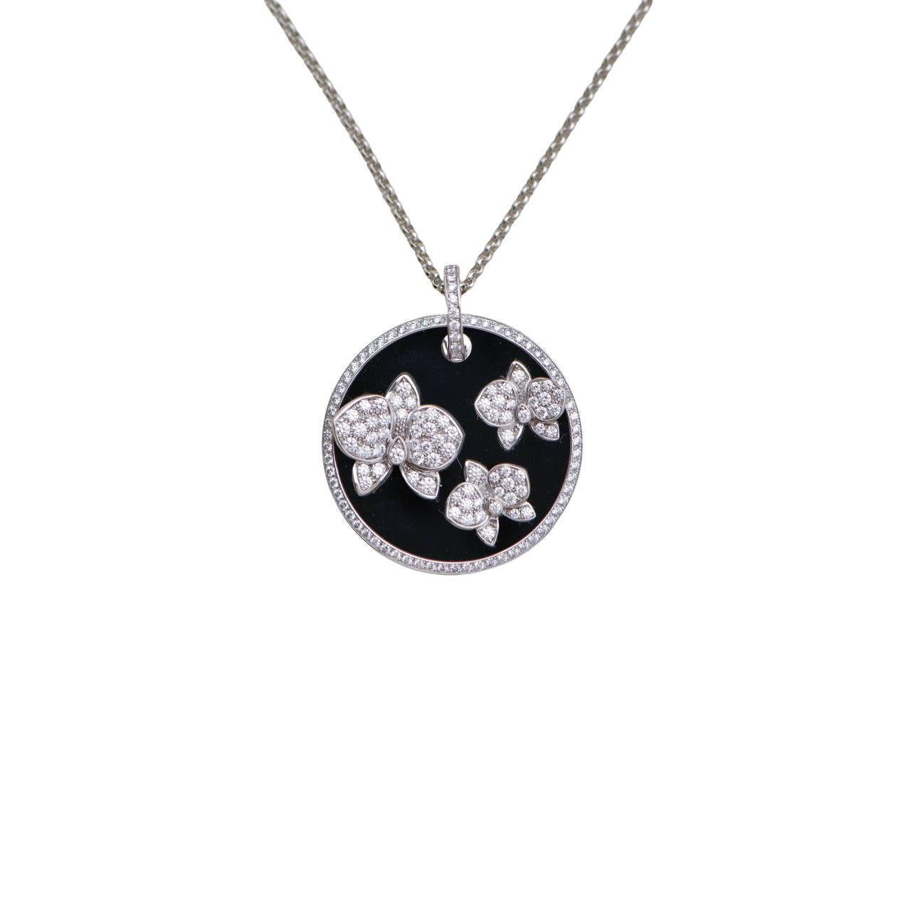 Cartier Caresse d'Orchidees Par Diamond Onyx Collier en or blanc 18 carats