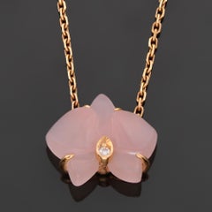 CARTIER Caresse d'Orchidees Pink Chalcedony Diamond Rose Gold Necklace
