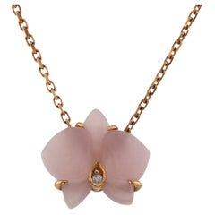 CARTIER Caresse d'Orchidees Pink Chalcedony Diamond Rose Gold Necklace
