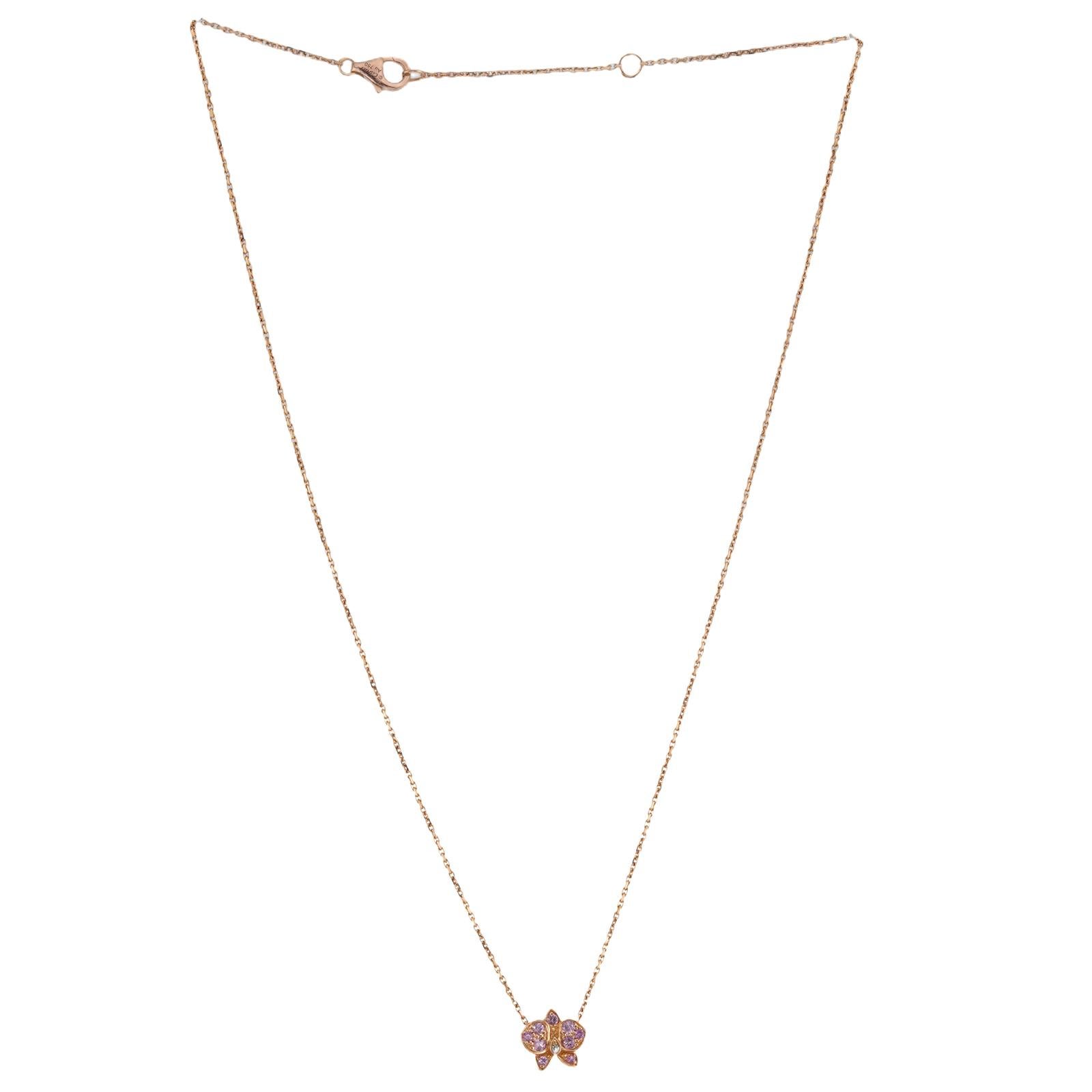 CARTIER Caresse d'Orchidees Pink Sapphire Diamond Rose Gold Necklace im Zustand „Hervorragend“ im Angebot in New York, NY