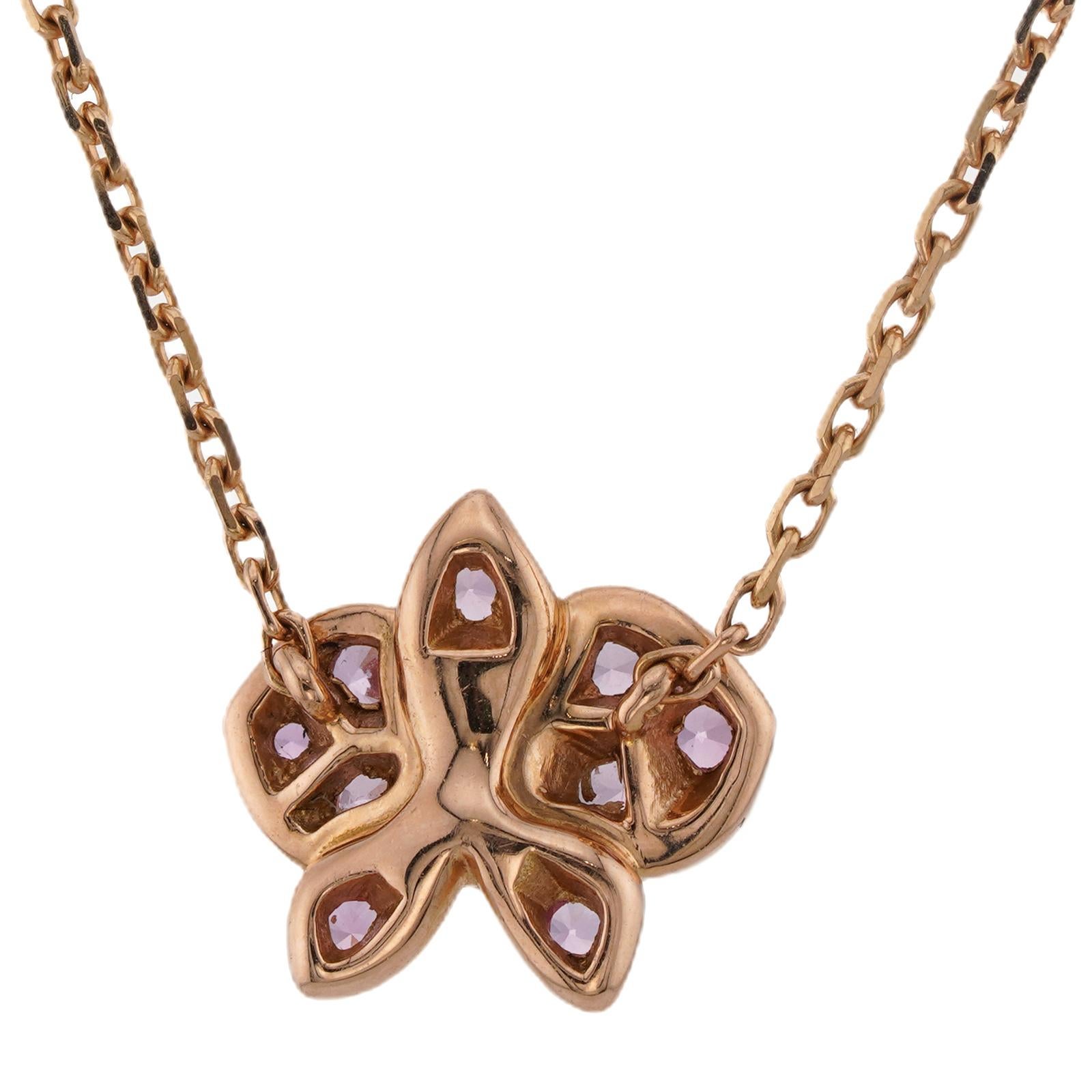 CARTIER Caresse d'Orchidees Pink Sapphire Diamond Rose Gold Necklace im Angebot 2