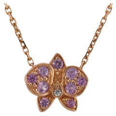 CARTIER Caresse d'Orchidees Pink Sapphire Diamond Rose Gold Necklace