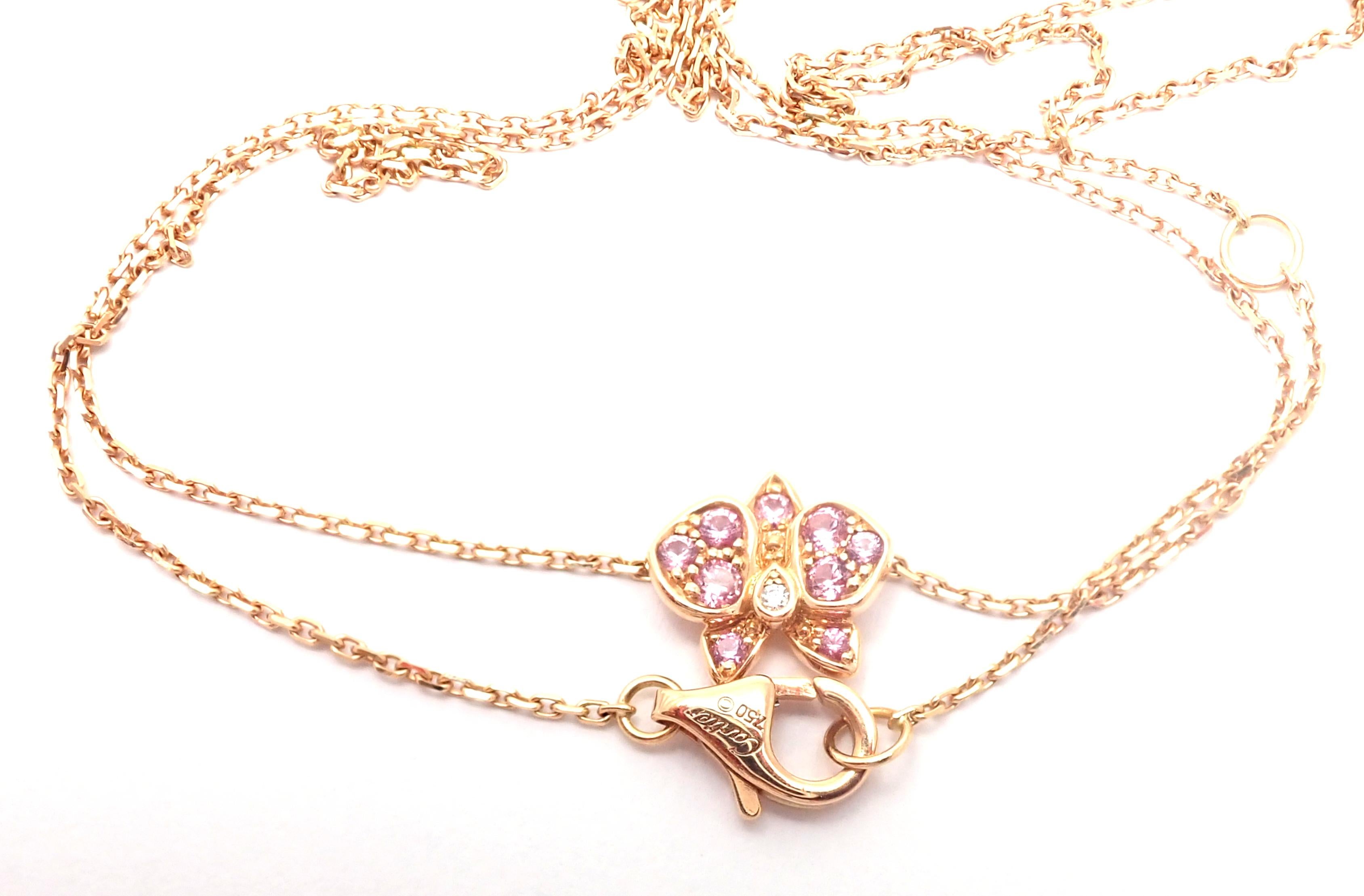 Cartier Caresse D'orchidees Pink Sapphire Diamond Rose Gold Pendant Necklace 3
