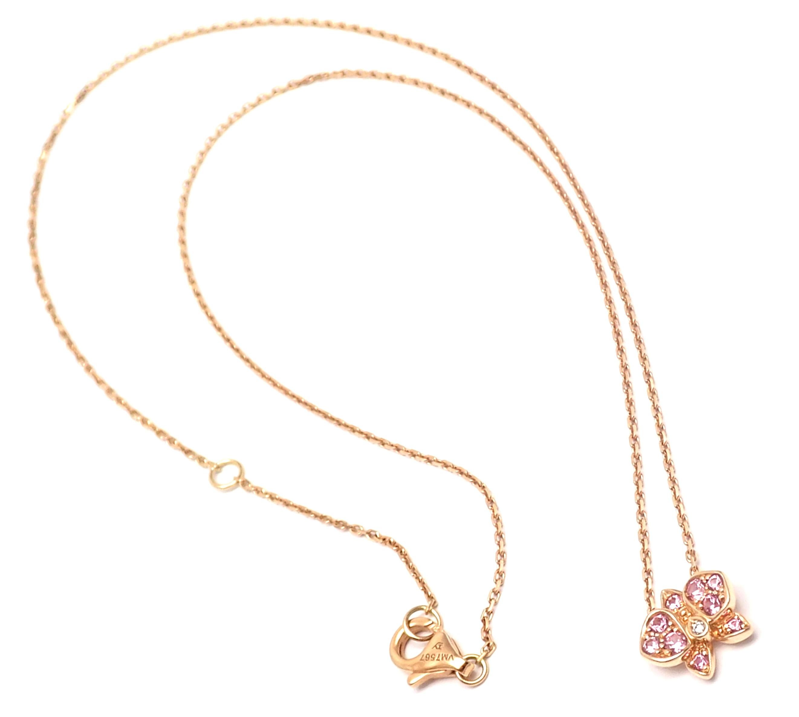 18k Rose Gold Caresse D'orchidées Orchid Flower Pink Sapphire And Diamond Pendant Necklace by Cartier.
With 1 round brilliant cut diamond
9 round pink sapphires
Details: 
Length: 16