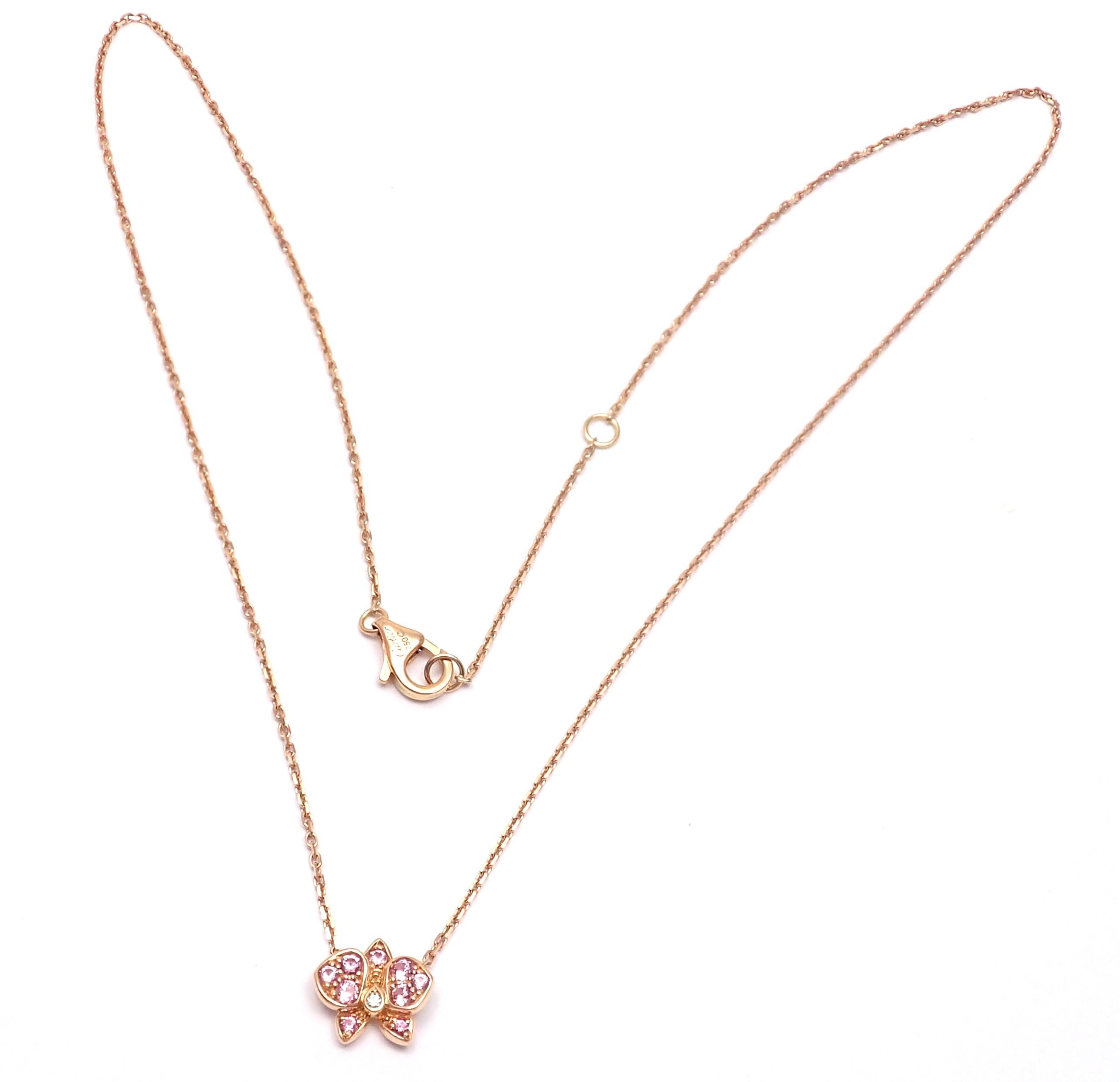 Women's or Men's Cartier Caresse D'orchidees Pink Sapphire Diamond Rose Gold Pendant Necklace