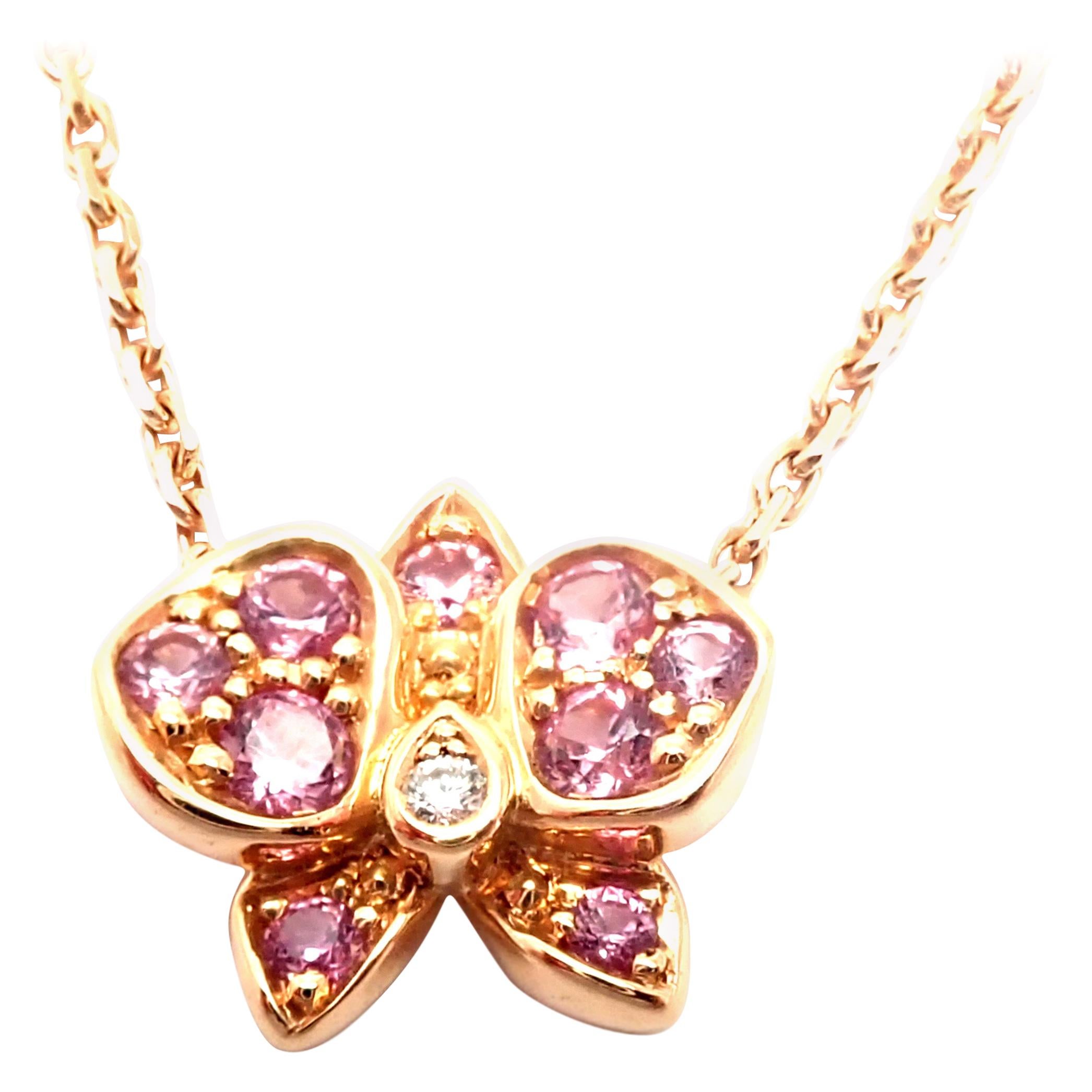 Cartier Caresse D'orchidees Pink Sapphire Diamond Rose Gold Pendant Necklace