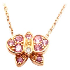 Cartier Caresse D'orchidees Pink Sapphire Diamond Rose Gold Pendant Necklace