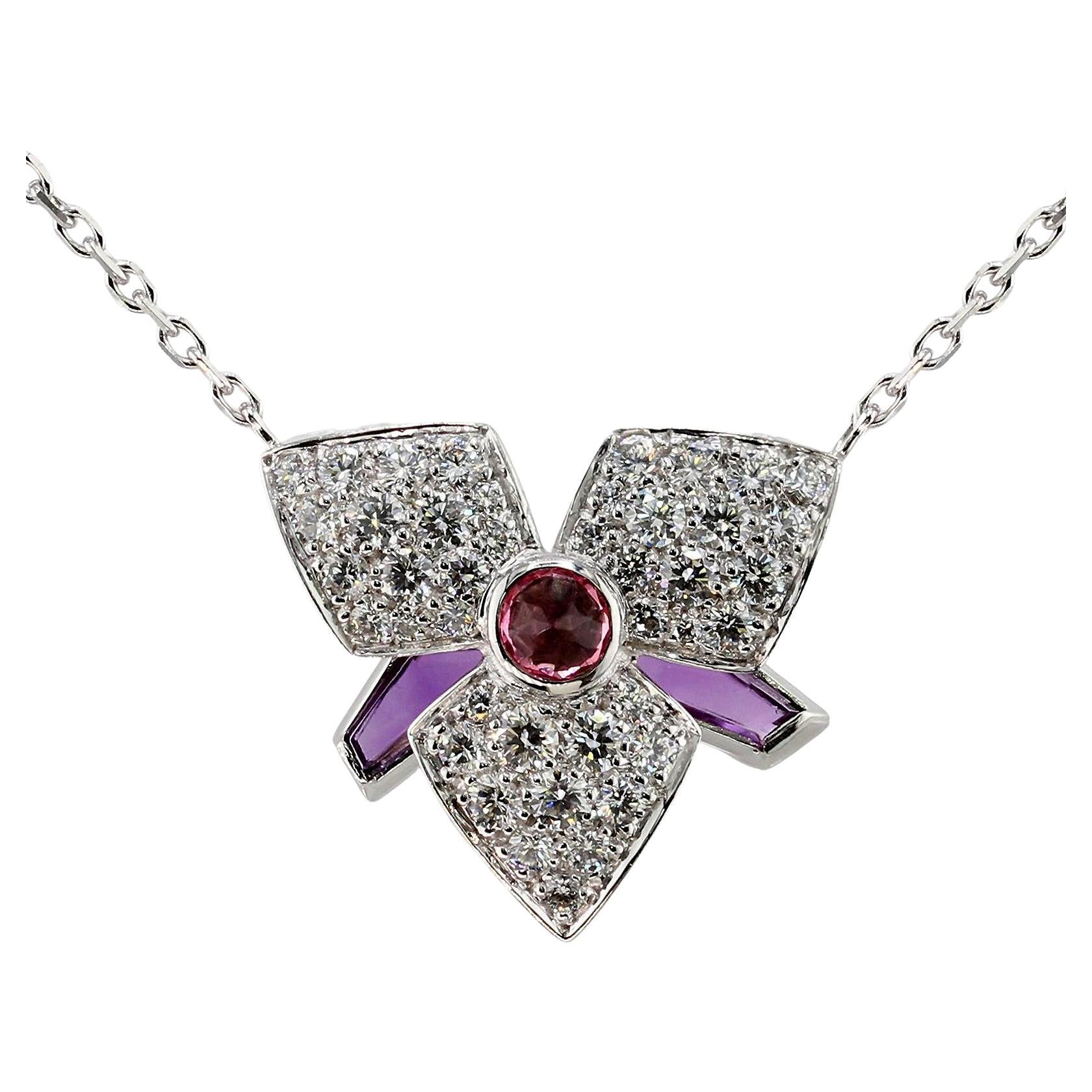 CARTIER Caresse d'Orchidees Pink Tourmaline Amethyst White Gold Necklace For Sale
