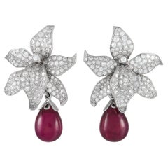 Cartier Caresse D'Orchidées Platinum 3.75 Ct Diamond and Rubellite Earrings