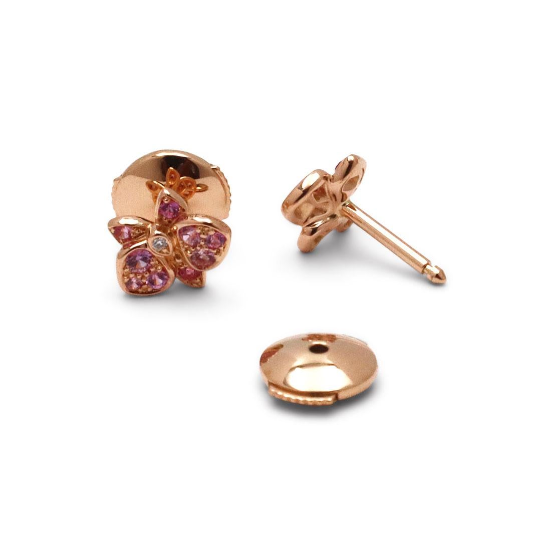 Cartier Caresse d'Orchidées Rose Gold Pink Sapphire and Diamond Earring In Excellent Condition In New York, NY