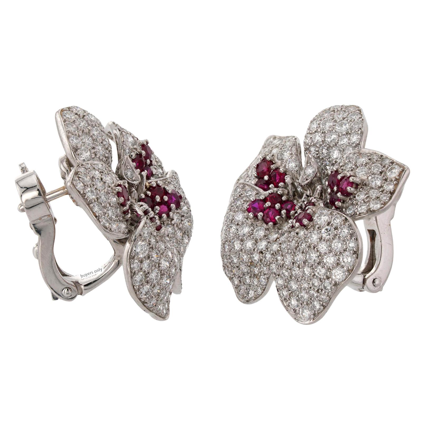 CARTIER Pendientes Caresse D'Orchidees Rubí Diamante Platino en venta 1