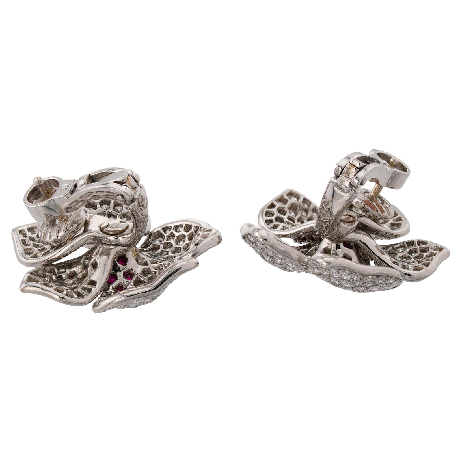CARTIER Pendientes Caresse D'Orchidees Rubí Diamante Platino en venta 2