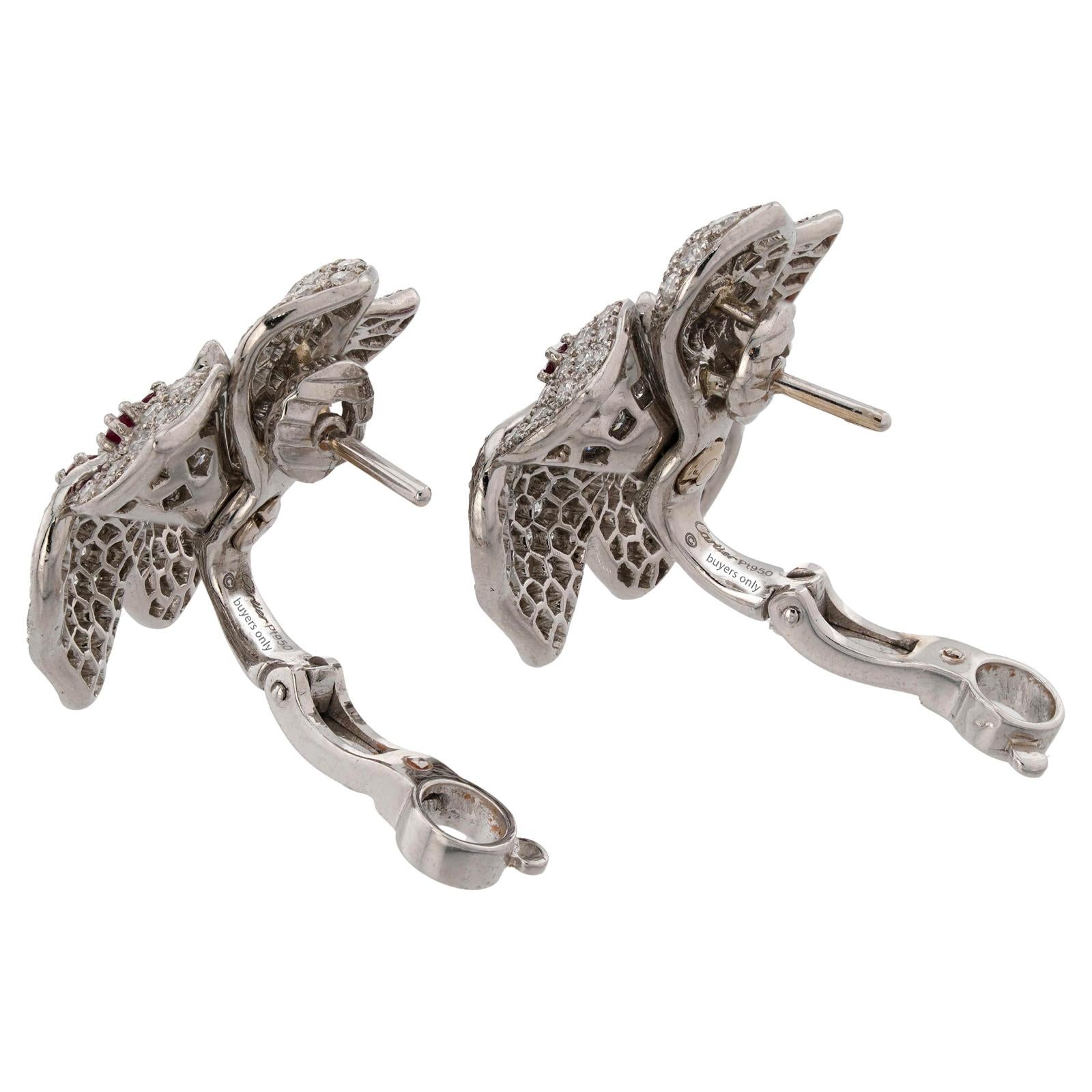 CARTIER Pendientes Caresse D'Orchidees Rubí Diamante Platino en venta 3