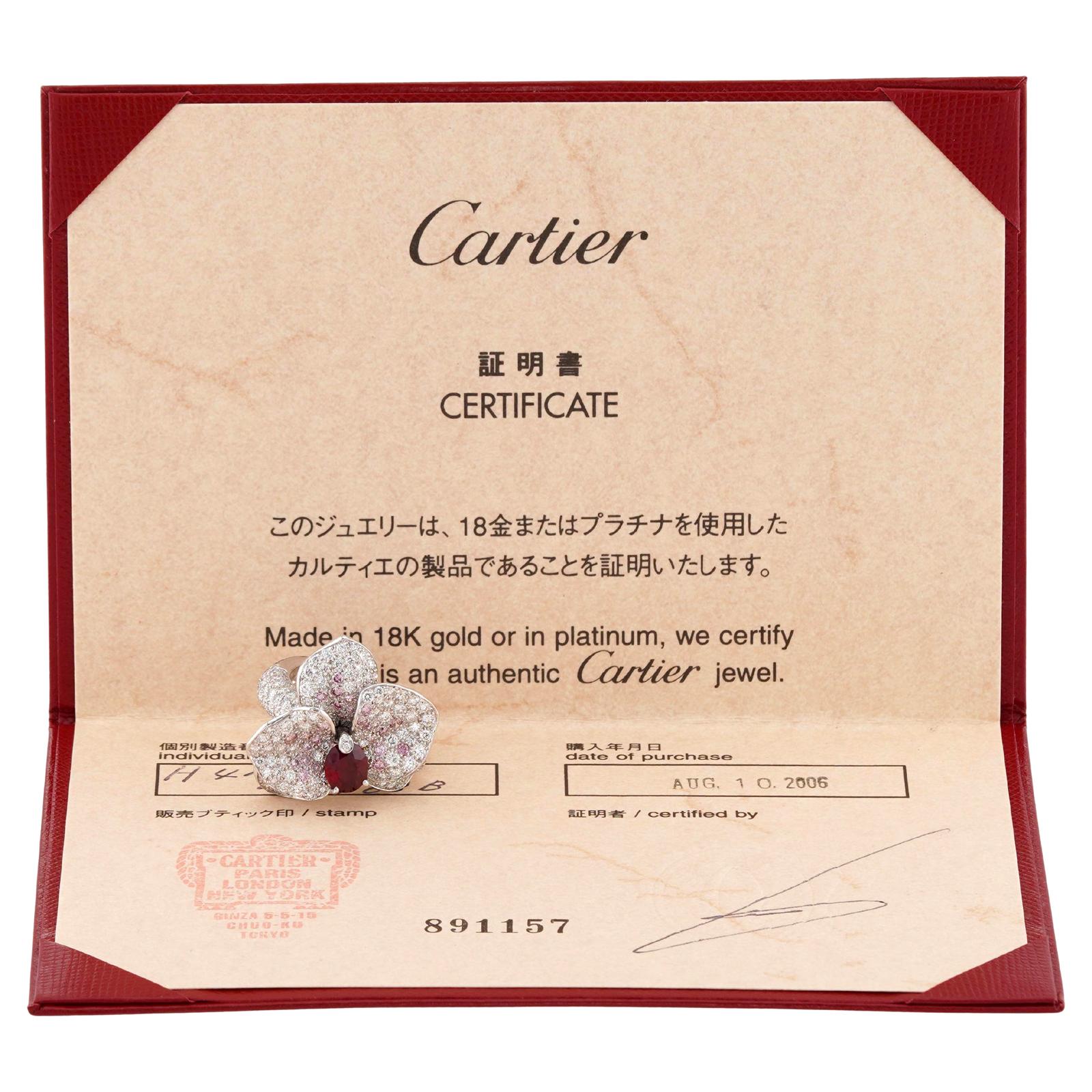 CARTIER Anillo Caresse D'Orchidees Rubí Diamante Rosa Oro Blanco en Excelente estado para la venta en New York, NY