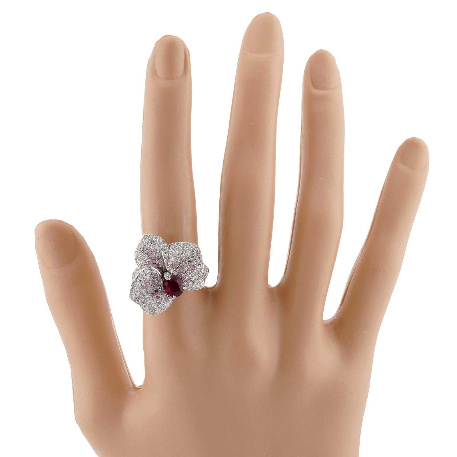 De las mujeres CARTIER Anillo Caresse D'Orchidees Rubí Diamante Rosa Oro Blanco en venta