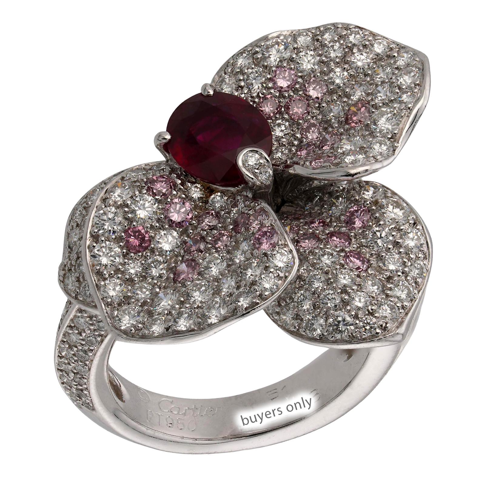 CARTIER Anillo Caresse D'Orchidees Rubí Diamante Rosa Oro Blanco en venta 1