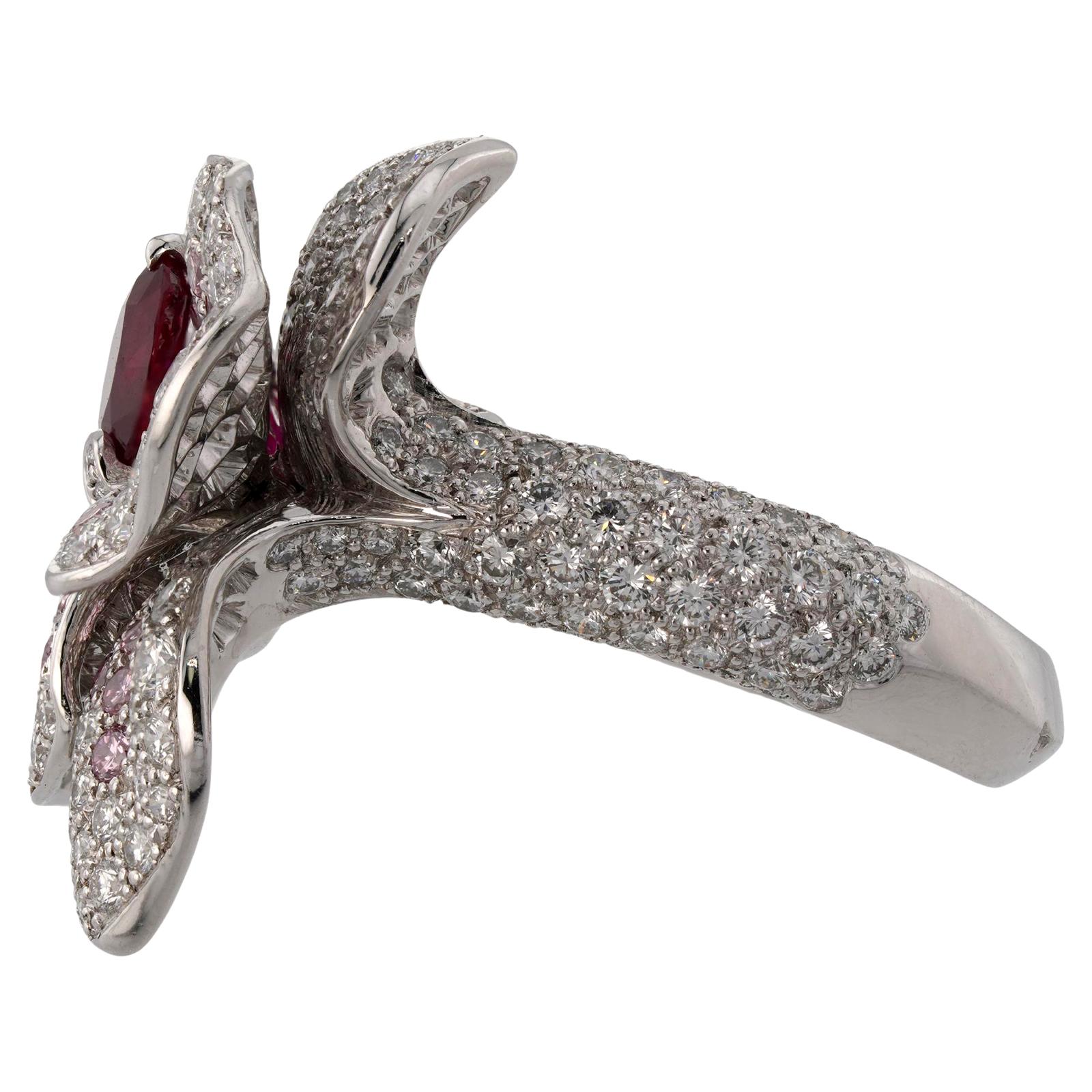 CARTIER Anillo Caresse D'Orchidees Rubí Diamante Rosa Oro Blanco en venta 2