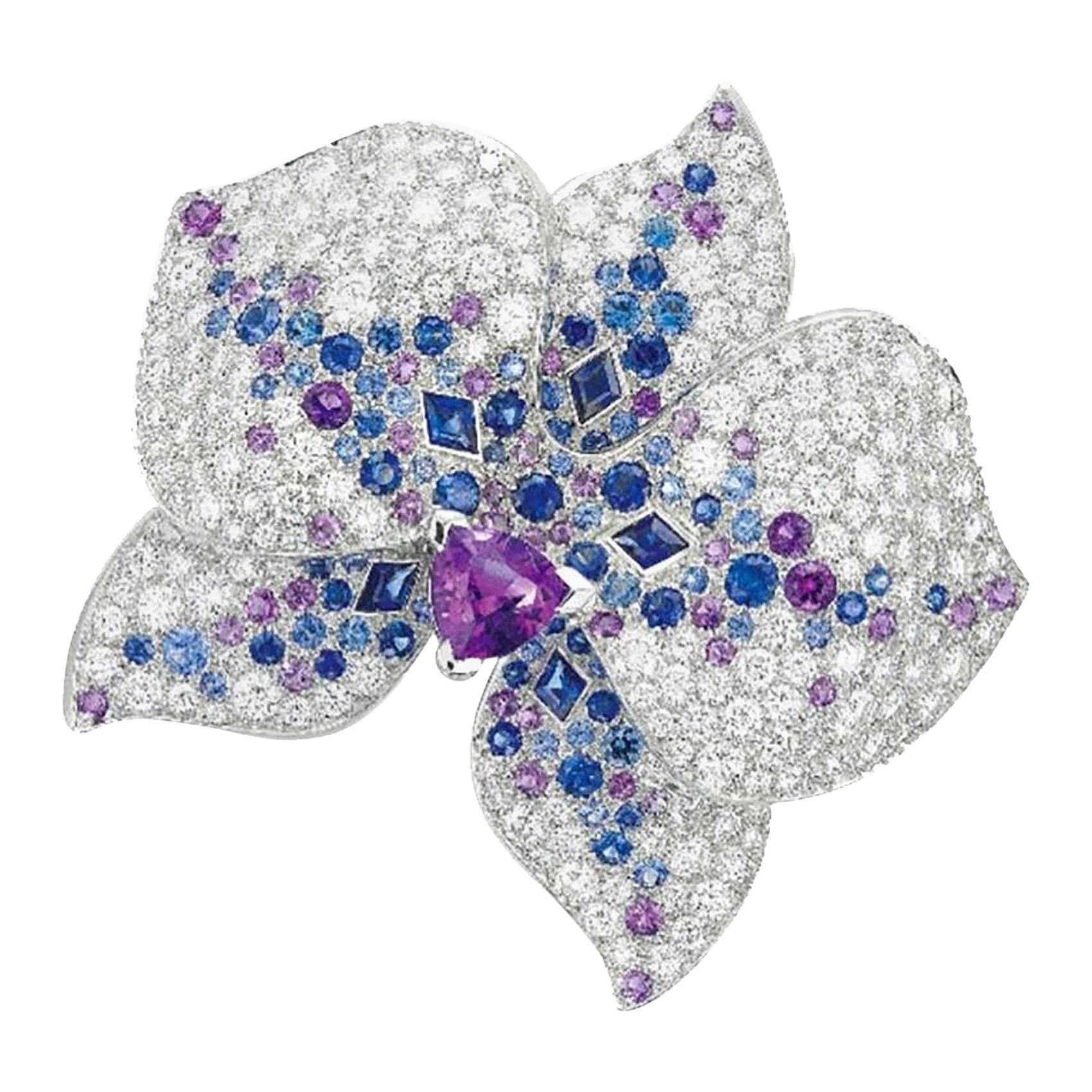 Cartier Caresse d'Orchidees White Gold Orchid Flower Diamond Multi Gemstone Ring
