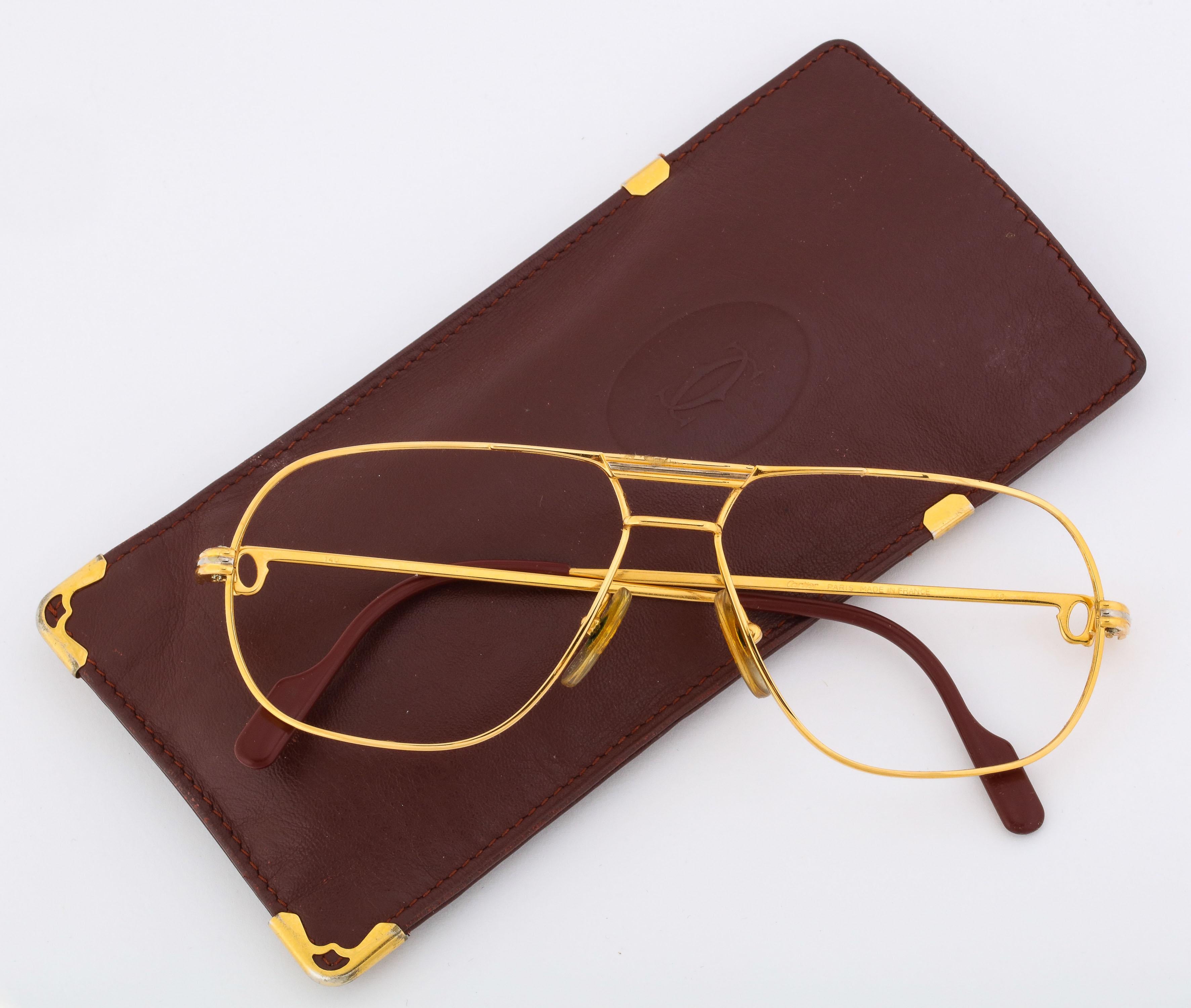 Gold frames by Cartier, C 1970. Made in France. Originally mens glasses, 5.5