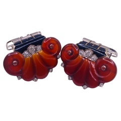 Cartier Carved Carnelian Diamond Clip Brooch Circa 1940's