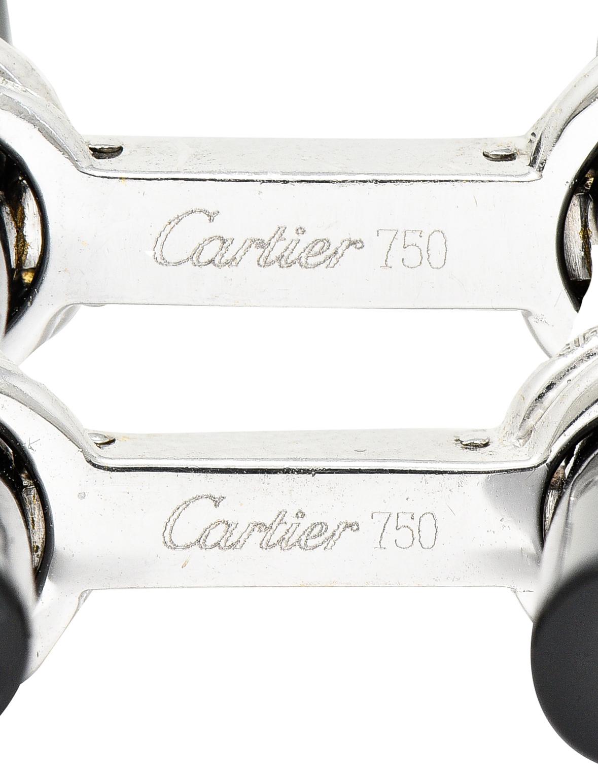 Uncut Cartier Carved Onyx 18 Karat White Gold Men's Cufflinks