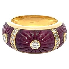 Cartier Carved Tourmaline & Diamond Ring 18K Yellow Gold