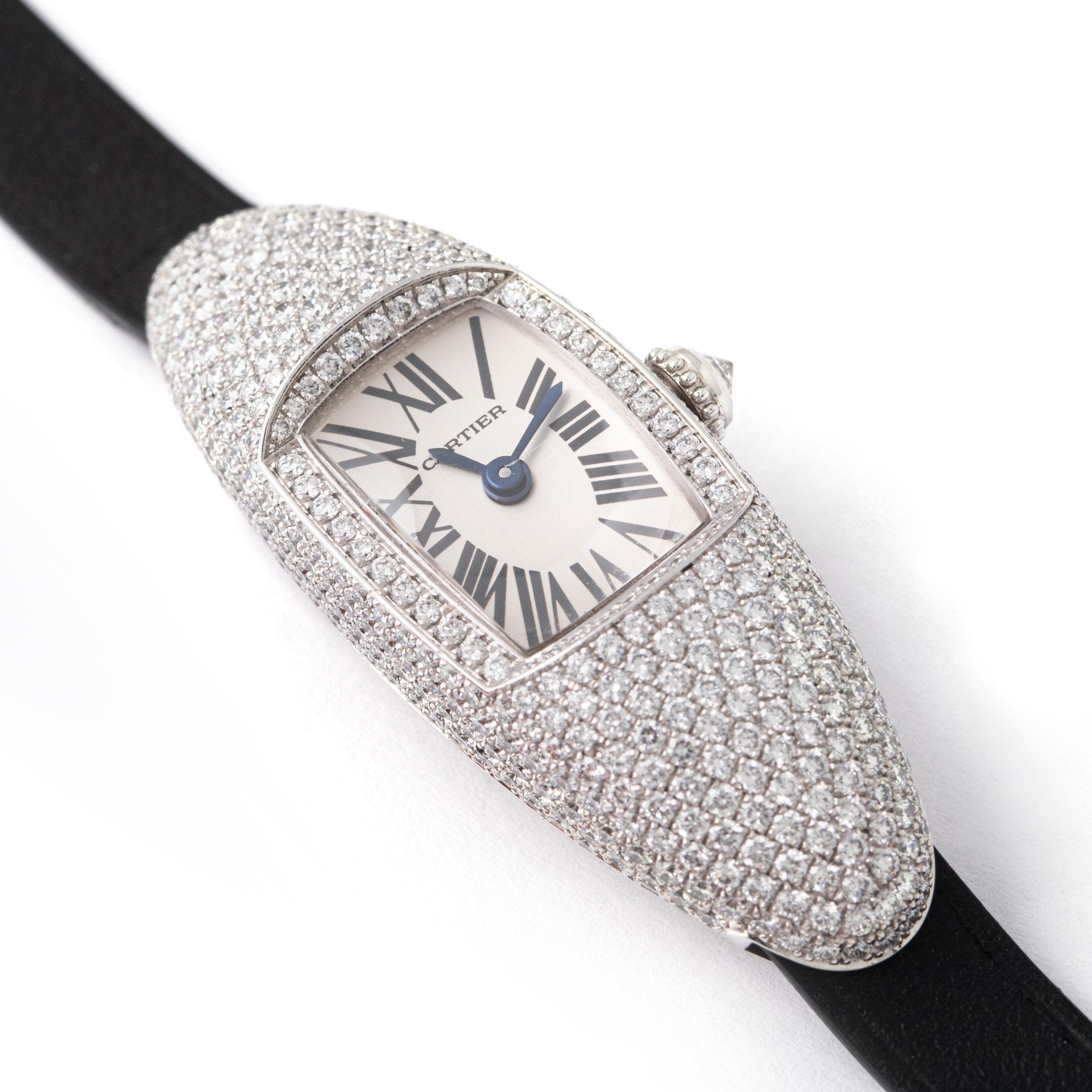 Cartier Casque Collection Diamond Set White Gold 18K Wristwatch In Excellent Condition For Sale In Geneva, CH
