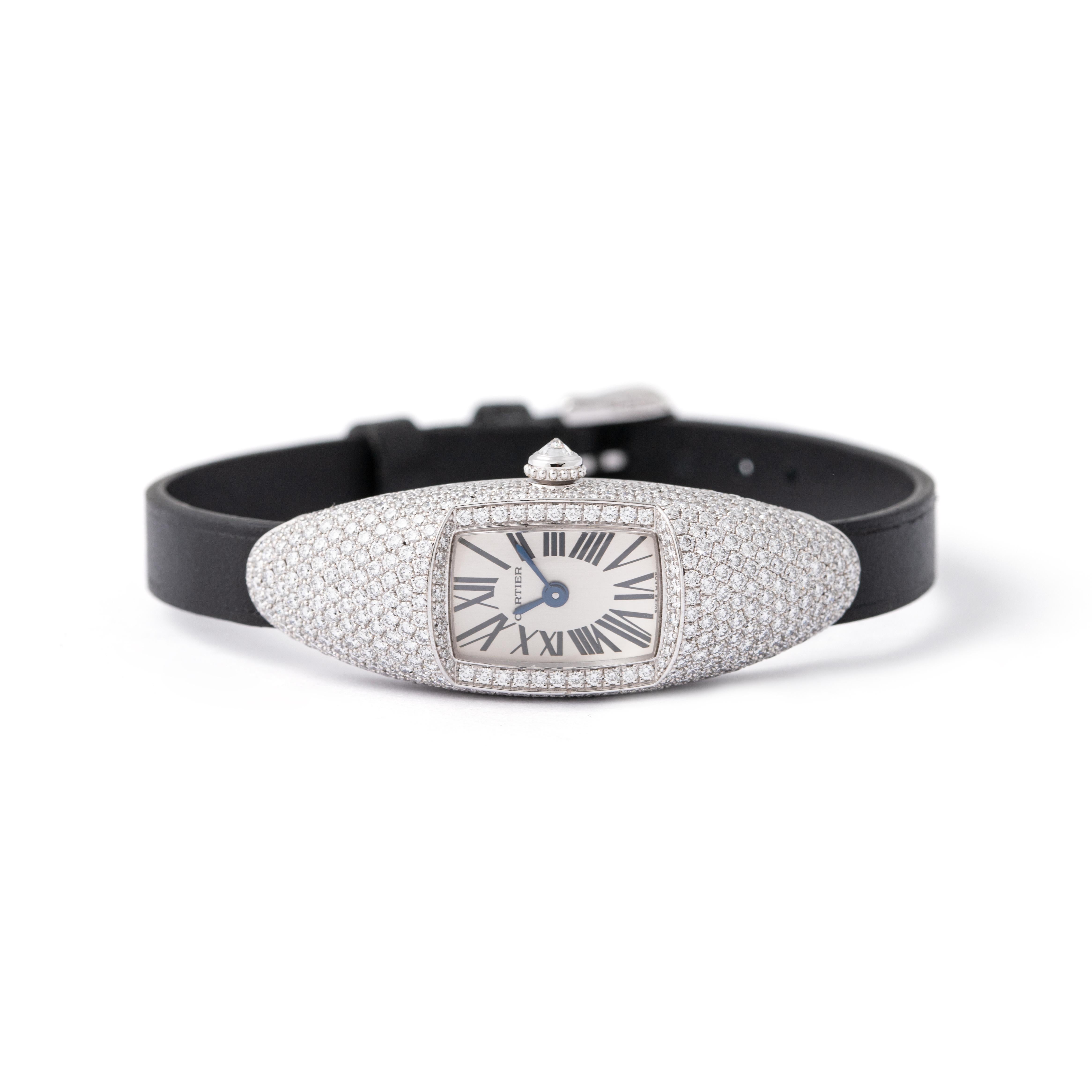 Cartier Casque Collection Diamond Set White Gold 18K Wristwatch For Sale 3