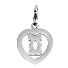 Cartier CC Diamond Heart 18K White Gold Charm Pendant