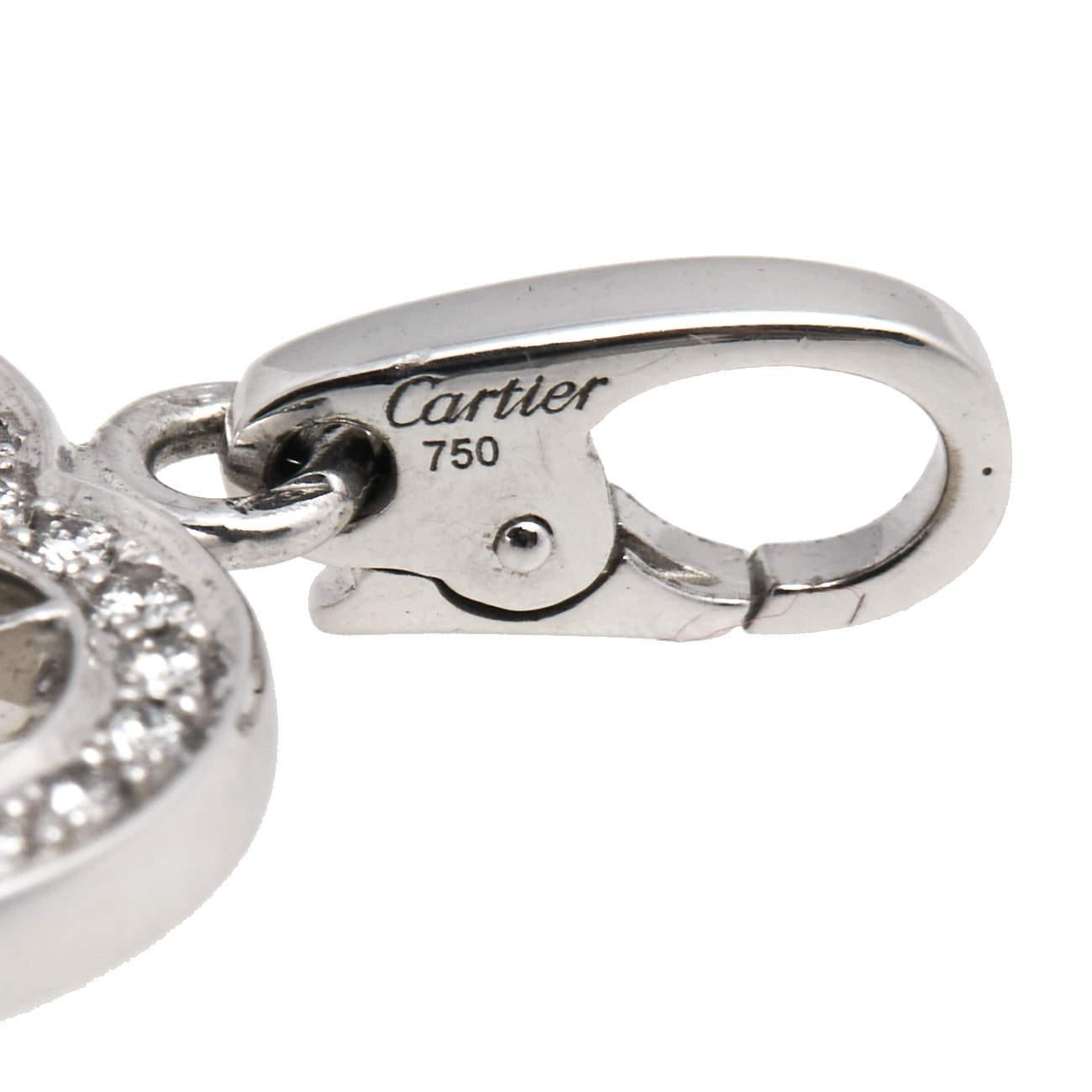 Cartier CC Diamond Heart 18K White Gold Charm Pendant In Good Condition In Dubai, Al Qouz 2