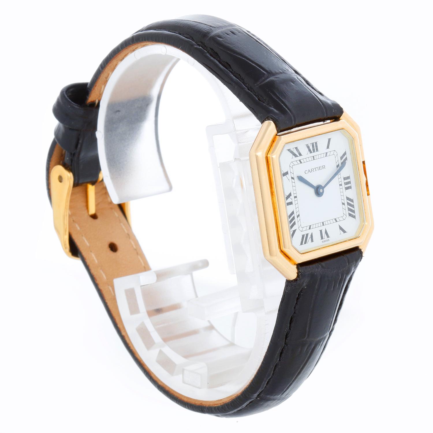 Cartier Ceinture 18K Yellow Gold  Ladies Watch - Manual winding. 18K Yellow Gold Octagonal  ( 24 mm x 26 mm ). White dial with Roman numerals. Black crocodile strap with tang buckle. Pre-owned with custom box.