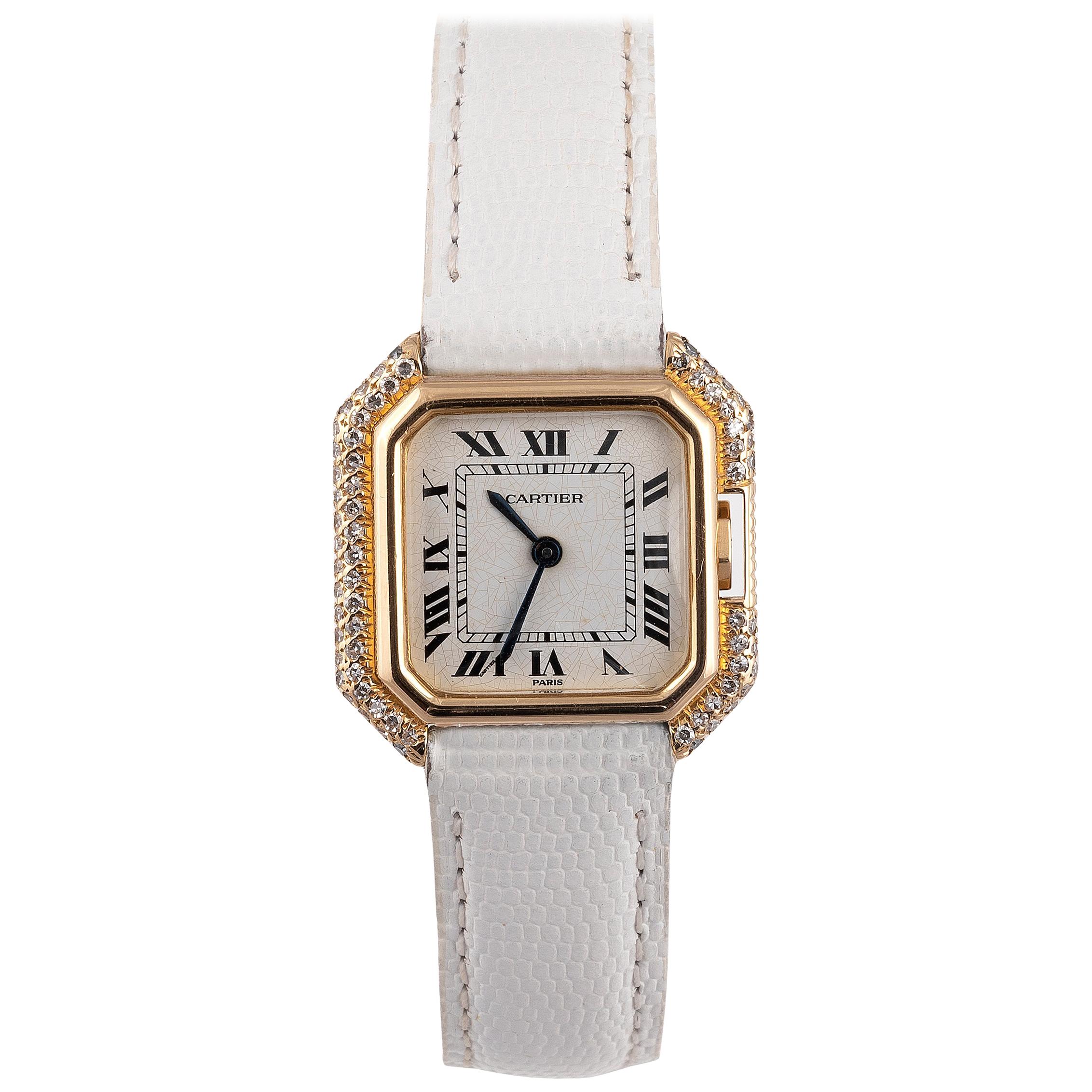 Cartier Ceinture Ladies Yellow Gold and Diamond Wristwatch at 1stDibs