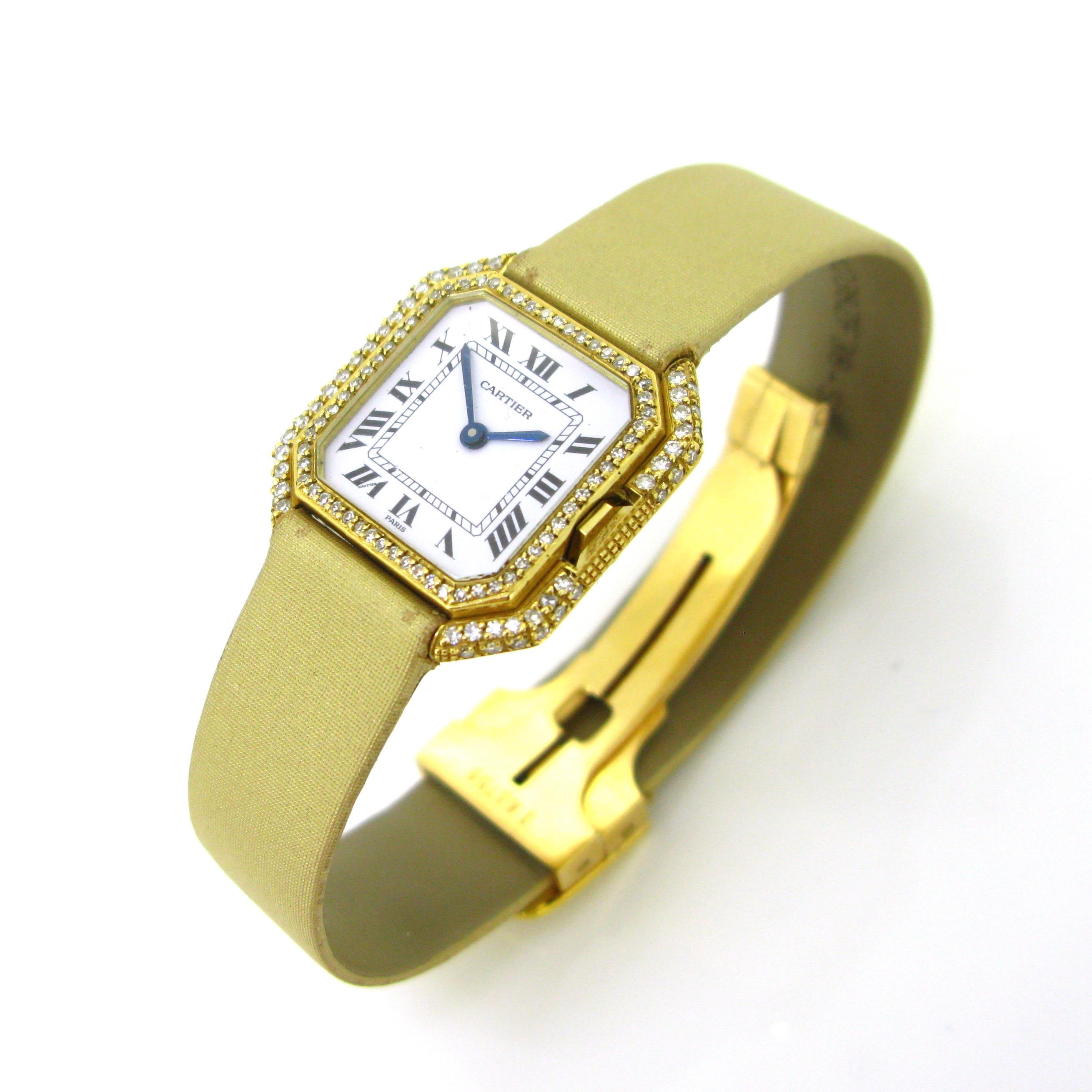 Cartier Ceinture Octagonal Diamonds Lady Manual Wind Yellow Gold Wristwatch In Good Condition In London, GB