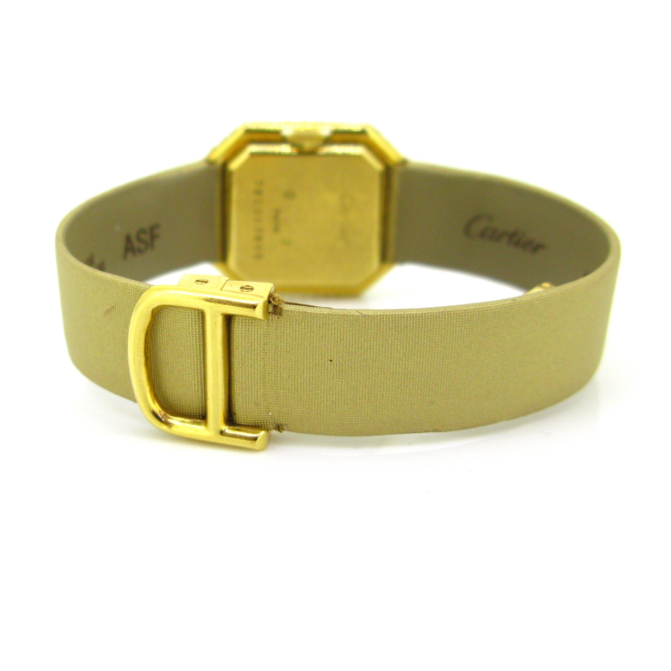 Women's or Men's Cartier Ceinture Octagonal Diamonds Lady Manual Wind Yellow Gold Wristwatch